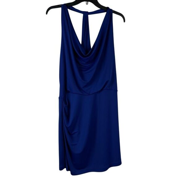 BCBG Maxazria Royal Blue Skye Draped Neck Mini Dress Large - Picture 1 of 13